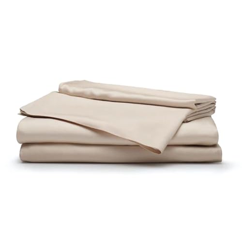 Sleepgram Bed Viscose from Bamboo Fiber Queen Bed Sheet Set with Flat Sheet, Fitted Sheet, and 2 Pillowcases, Made from Organic Bamboo, Sand
