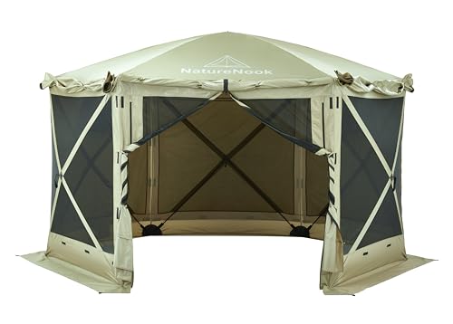 NatureNook Pop up Gazebo Tents 12x12 Foot Canopy Party Tent for Camping Portable Gazebos Outdoor Screen Tent Houses with Sidewalls Family 8 Person 6 Sided Shelter Screen Tent Waterproof UV Resistant