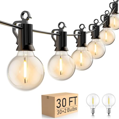 Brightown Outdoor String Lights - Globe Patio Lights 30 Ft with 30 G40 Shatterproof Bulbs, Waterproof Connectable Dimmable Commercial Hanging Lights for Backyard, Bistro, Porch, Cafe, Deck