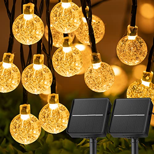 2-Pack 120 LED 72FT Solar Lights Outdoor Waterproof, Crystal Globe Lights with 8 Lighting Modes, Solar Powered Patio Lights for Garden Yard Porch Wedding Party Decor (Warm White)