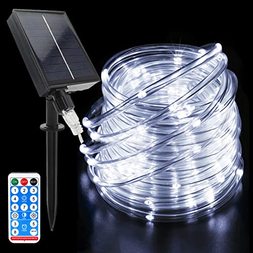 Acxilexy Solar LED Rope String Lights, 66 FT 200 LED Tube Fairy String Lights, Waterproof String Light with 8 Modes, Remote Control, Ideal for Indoor Outdoor Party Christmas Decoration