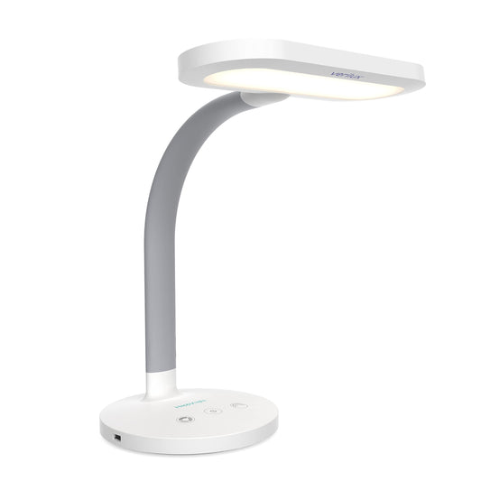 Verilux HappyLight Duo - 2-in-1 Light Therapy & Task Desk Lamp - UV-Free Full Spectrum LED, 10,000 LUX, Adjustable Brightness and Color, Flexible Gooseneck, and Integrated USB Charging Port