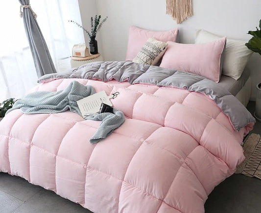 KASENTEX All Season Down Alternative Quilted Comforter Set with Sham(s) - Reversible Ultra Soft Duvet Insert Hypoallergenic Machine Washable, Queen, Pink Potpourri/Quartz Silver