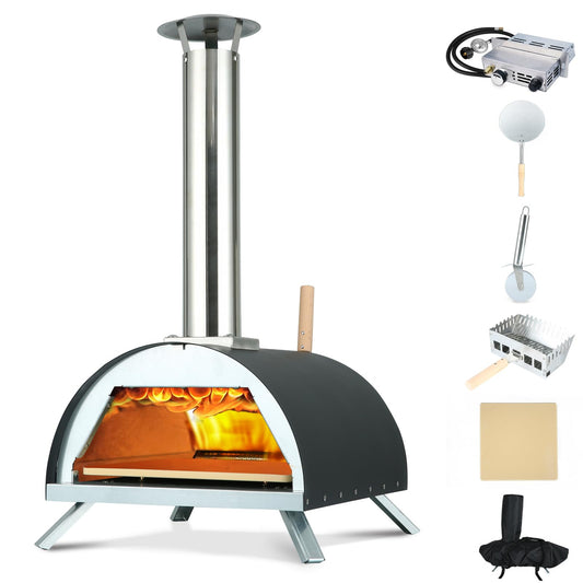 Hello. Dr 13" wood and gas outdoor pizza oven - Multi-Fuel pizza oven outdoor - propane pizza oven with Built-in Thermometer, Pizza Cutter & Carry Bag