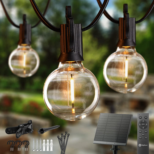 116FT Solar Lights Outdoor Waterproof with Remote, G40 Patio Lights with 50+2 LED Shatterproof Bulbs, 3 Lighting Modes, with Cable Ties, Hooks Hanging Lights for Backyard Party Decor, 2 Pack 58FT