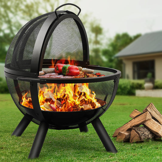 Ikuby Ball of Fire Pit 35" Outdoor fire with BBQ Grill Globe Large Round Pit,Patio Fireplace for Camping, Heating, Bonfire and Picnic