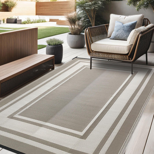RURALITY Outdoor Rugs 6x9 Waterproof for Patios Clearance,Plastic Straw Mats for Backyard,Porch,Deck,Balcony,Reversible,Geometric