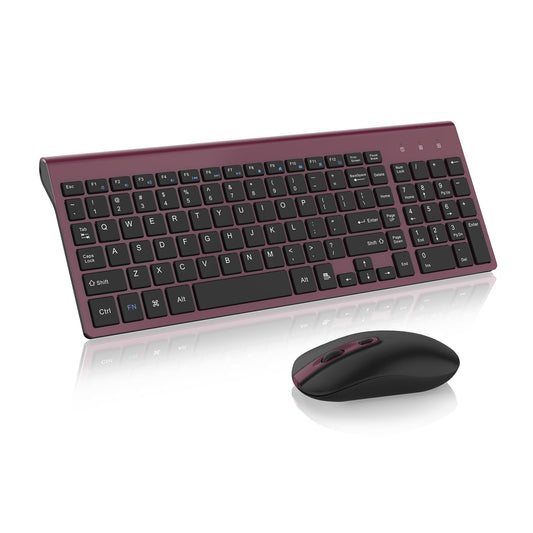 cimetech Wireless Keyboard and Mouse Combo, Compact Full Size Wireless Keyboard and Mouse Set 2.4G Ultra-Thin Sleek Design for Windows, Computer, Desktop, PC, Notebook - (Wine red)